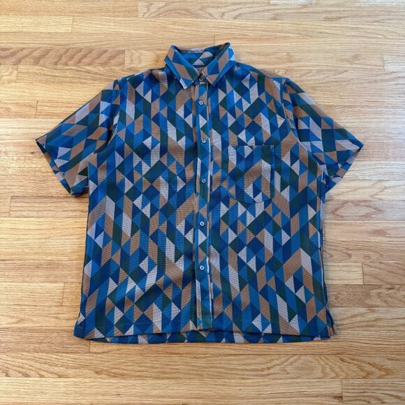 SHIPS Japan Geometric Mesh Shirt Medium - Picture 1 of 8